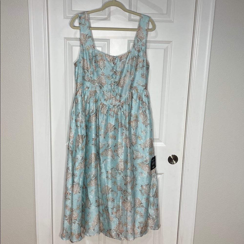 Lulus Darling Adoration Floral Midi DressSz  XL Pockets Square Neck Basque Waist - Picture 5 of 16